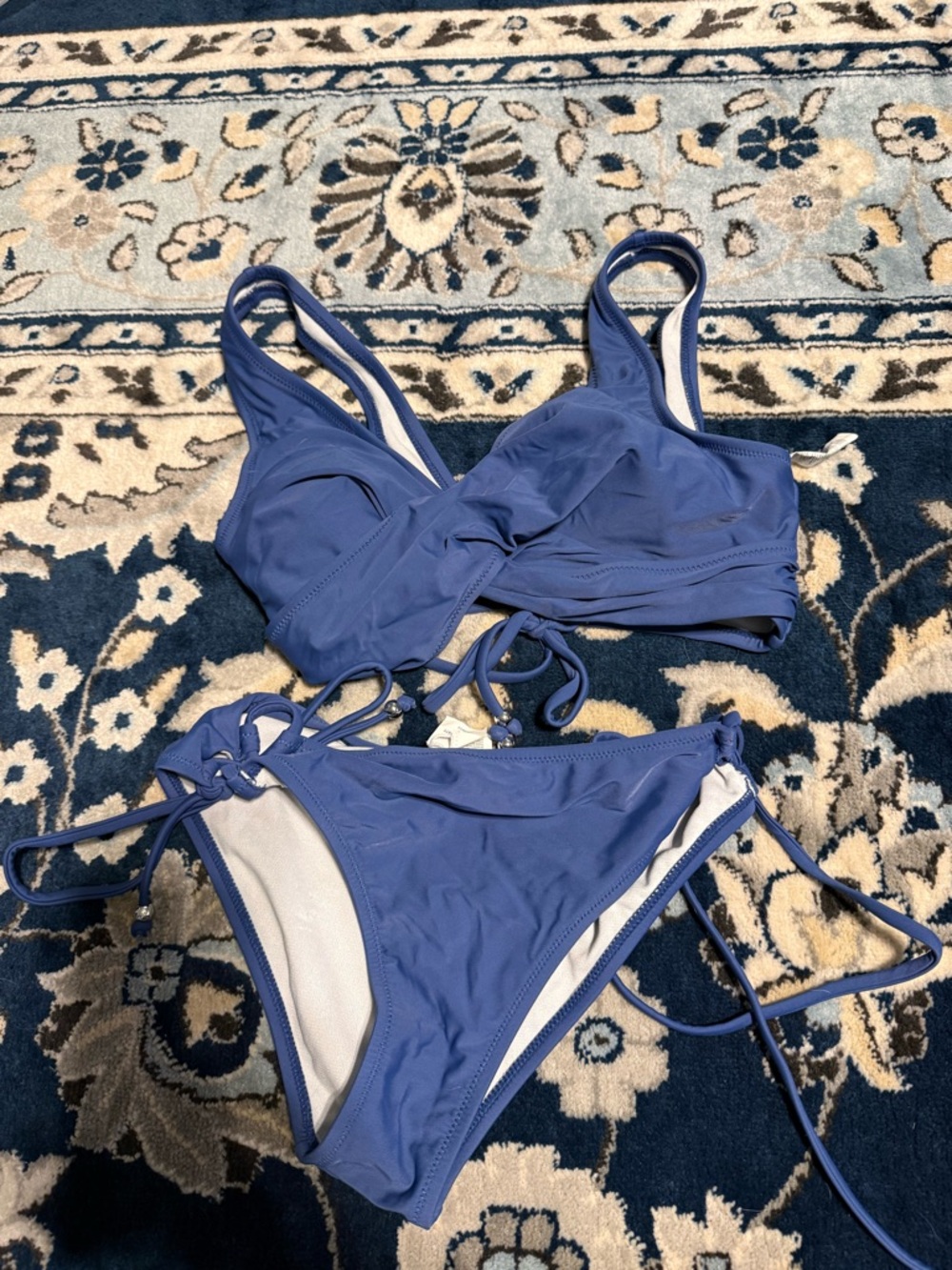 Blue Tie-Front Bikini Set